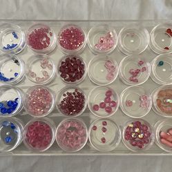 Jewelry Making Crystal Beads Pinks /Blue Czech/Swarovski Assorted Sizes in Plastic Storage