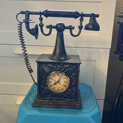 Used Antique Vintage Steel Metal Telephone Working Clock 