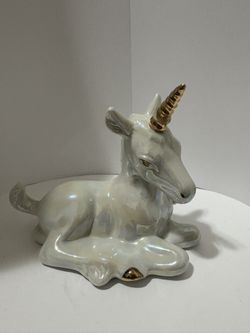 Vintage Porcelain Pearlescent Unicorn Statue