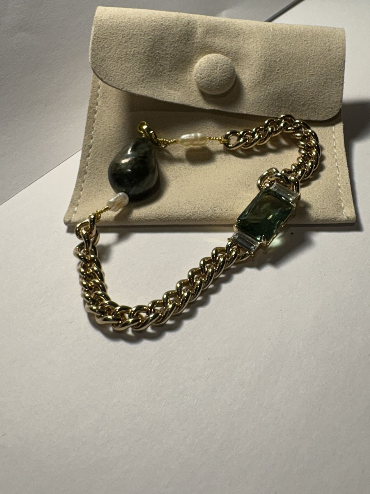 Green Baroque Pearl, Rhodium Plated Bracelot