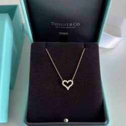 Tiffany & Co. 18K Yellow Gold Heart Pendant Diamond Pendant 0.25ct 16inch $3850