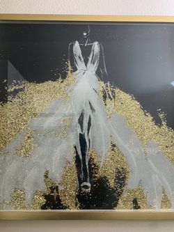 Framed Fashion Illustration with Gold Glitter 12” X 12”