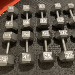 Set Of Cast Iron Hex Dumbbells From 10# To 45# Total Of 440 lbs Basically New