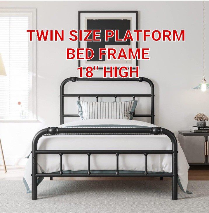 Twin Size Bed Frame with Headboard and Footboard 18" High Heavy Duty