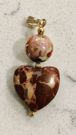 Jasper Heart and Cloisonné Pendant