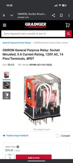 OMRON General Purpose Relay: Socket Mounted, 5 A Current Rating, 120V AC, 14 Pins/Terminals, 4PDT