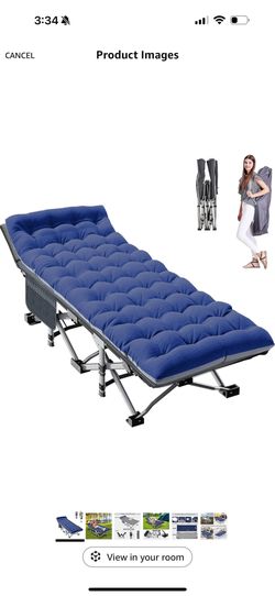 Folding Camping Cot W/Mat for Adults, Heavy Duty Outdoor Bed with Carry Bag,1200 D Layer Oxford Travel Camp Cots