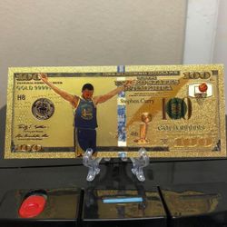 Gold foil plated Stephen curry basketball collectible banknote