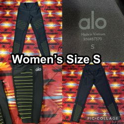 Alo Yoga Black Moto Leggings Women’s Sz Small High Waist Ribbed Activewear Gym