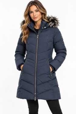 PAJAR Down Puffer Coat Navy Blue Faux Fur Hood Size S NWT