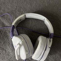 purple and white headset 