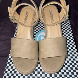 BRAND NEW! Tan Suede Wedge Sandals