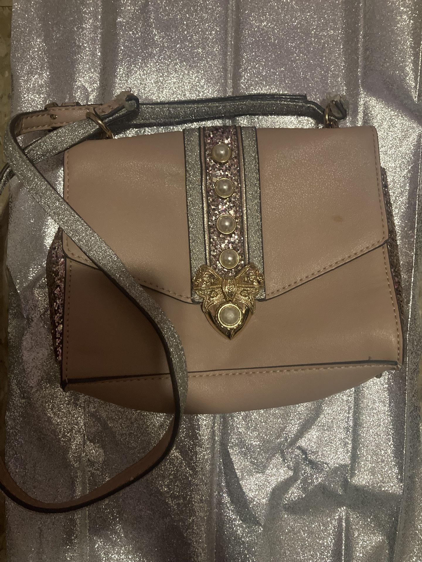ALDO Pink & Silver Glittery Crossbody Handbag