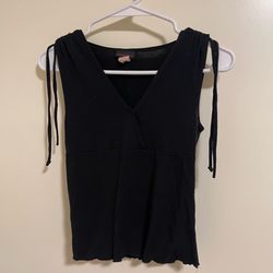 Candy Rain Black Tank Top Deep V-Neck Tie Strap Shoulders Women's Size Small