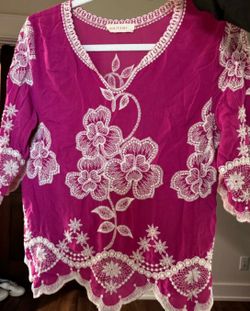 Magenta Floral Beautiful Embroidered Blouse