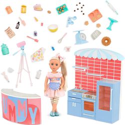 Glitter Girls – Cooking Show Set with 14-inch Doll– 50+ Food & Baking Accessories – Camera, Counter, Display Case, Fridge – 14-inch Doll Playset – GG 