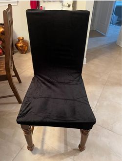 2  Pcs Dining Seat Covers Velvet Fabric Stretch Solid Black Slipcover