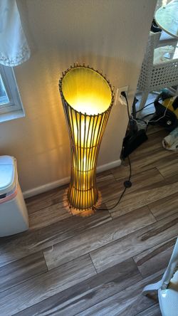 Vintage Looking MCM Green Bamboo Hour Glass Floor Lamp. 