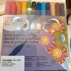 Kuretake ZIG ART & GRAPHIC TWIN 48 colors set, 0.8mm fine tip and the flexible brush, For Illustrating, cartooning, Prof……..Office Product 