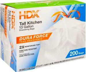HDX 13 Gallon Tall Kitchen Drawstring Bags 200ct