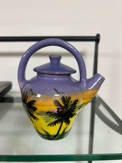 Hand-Painted Ceramic Teapot with Tropical Design