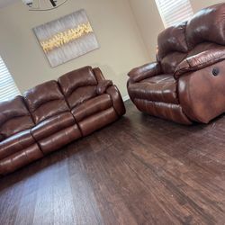 Leather Power Recliner Sofa And Loveseat. 