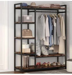 F1215 new in box Freestanding Closet Organizer with 6 Shelves and Hanging Bar