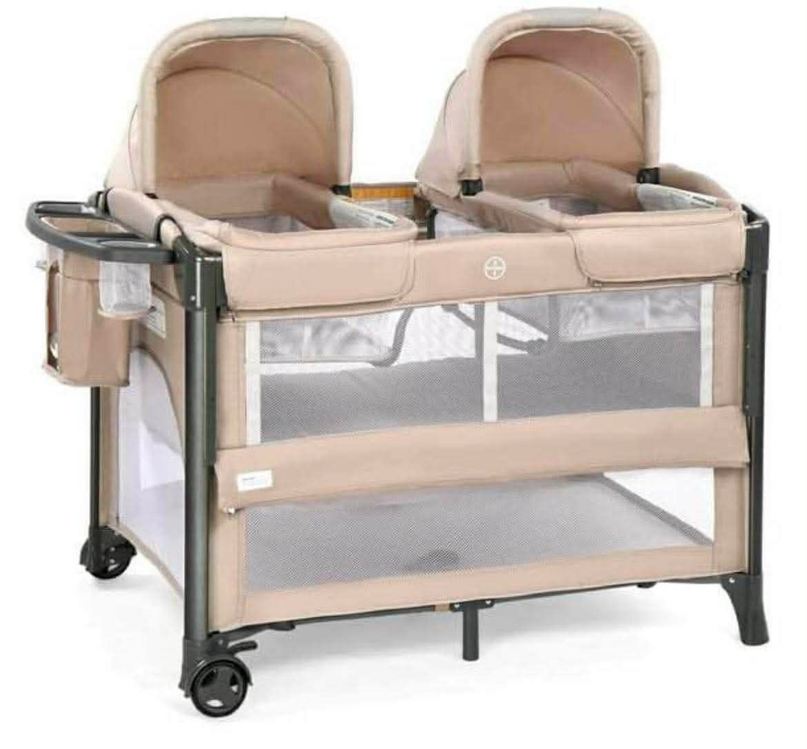 NEW - JOYMOR Twin Bassinet for Baby with Storage, Playyard with Two Bassinet, Side Sleeper for Infant