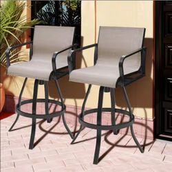 Swivel Aluminum Outdoor Bar Stool in Augustine Ashe with Back and Sunbrella Fabric (2-Pack)