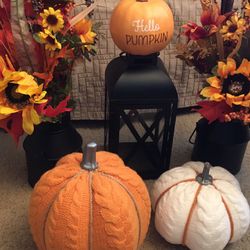 Fall Decorative Flower Vases With Candle Holder, Fall Pumpkins Set 