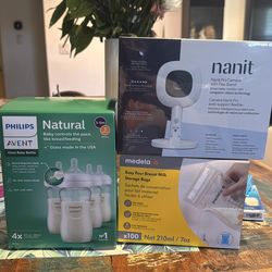 Nanit pro cámara + Glass baby bottle + milk storage bags
