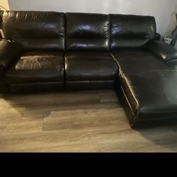 Leather Electric Recliner Sofa With Chaise Lounge 