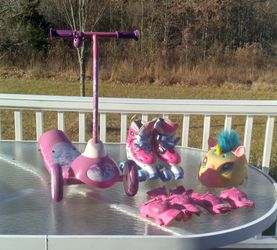 Kids Adjustable Roller Skates, Scooter, Helmet & Protective Gear