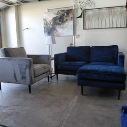 Living Space Velvet 3 Piece Blue Gray