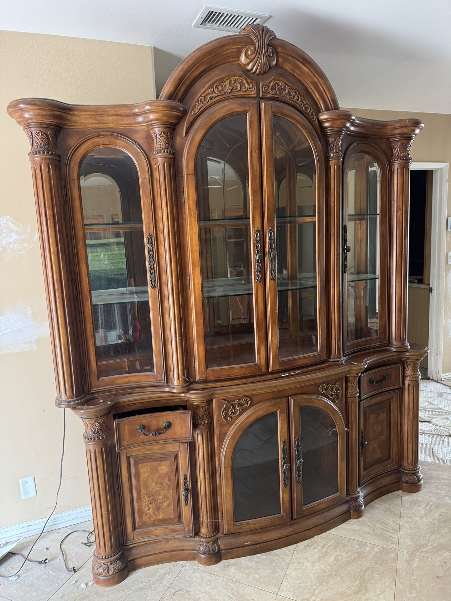 Solid Wood China Cabinet / Hutch β 7ft Tall FREE