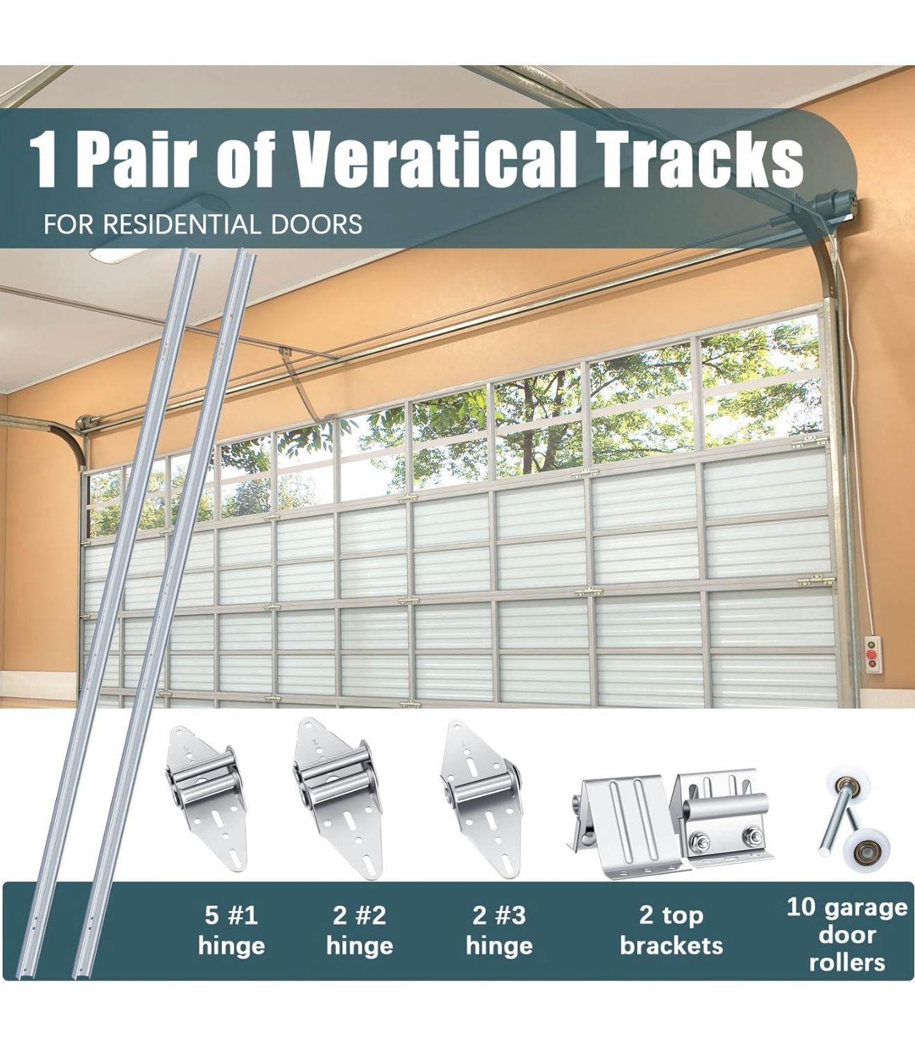 Tandefio 45 Pcs Garage Door Replacement Parts Garage Door Vertical Track Replacement Rail Doorpost Brackets and Screw and Nut Fittings/Rollers/Hinges/