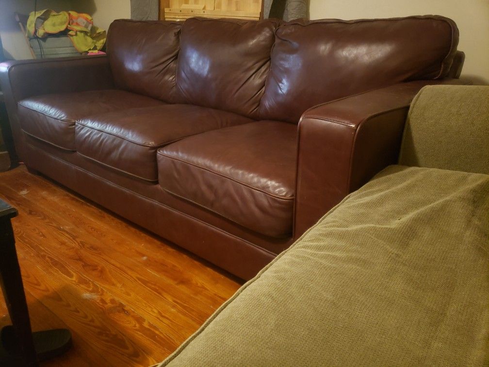 Brown With Burgundy Accents About Brand New From  Havertys All Leather  With Matching Chair