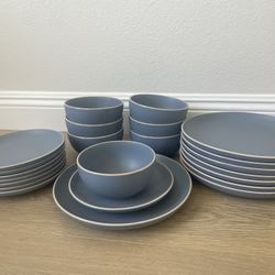 Blue Ceramic Plate And Bowl Set