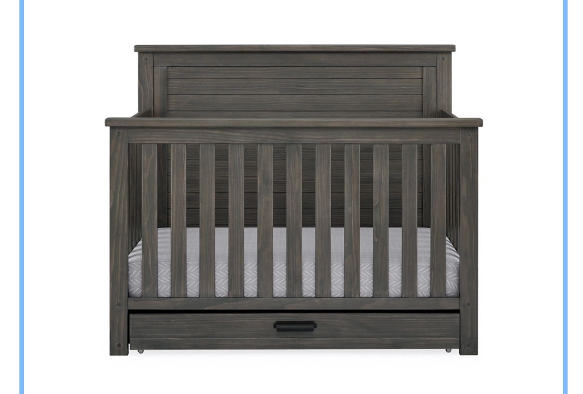 Simmons kids crib, rustic gray