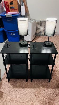 Matching Nightstands w/ USB Charging + Touch Lamps Set Bedroom End Tables