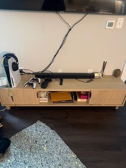 Light Wood TV Stand with Open Shelf