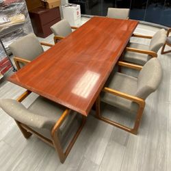Solid wood conference table with 6 chairs 