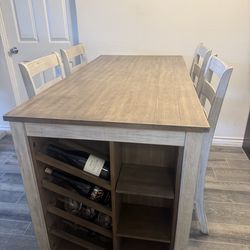 Ashley Furniture Bar Height Dining Set w/ Storage + 4 Chairs