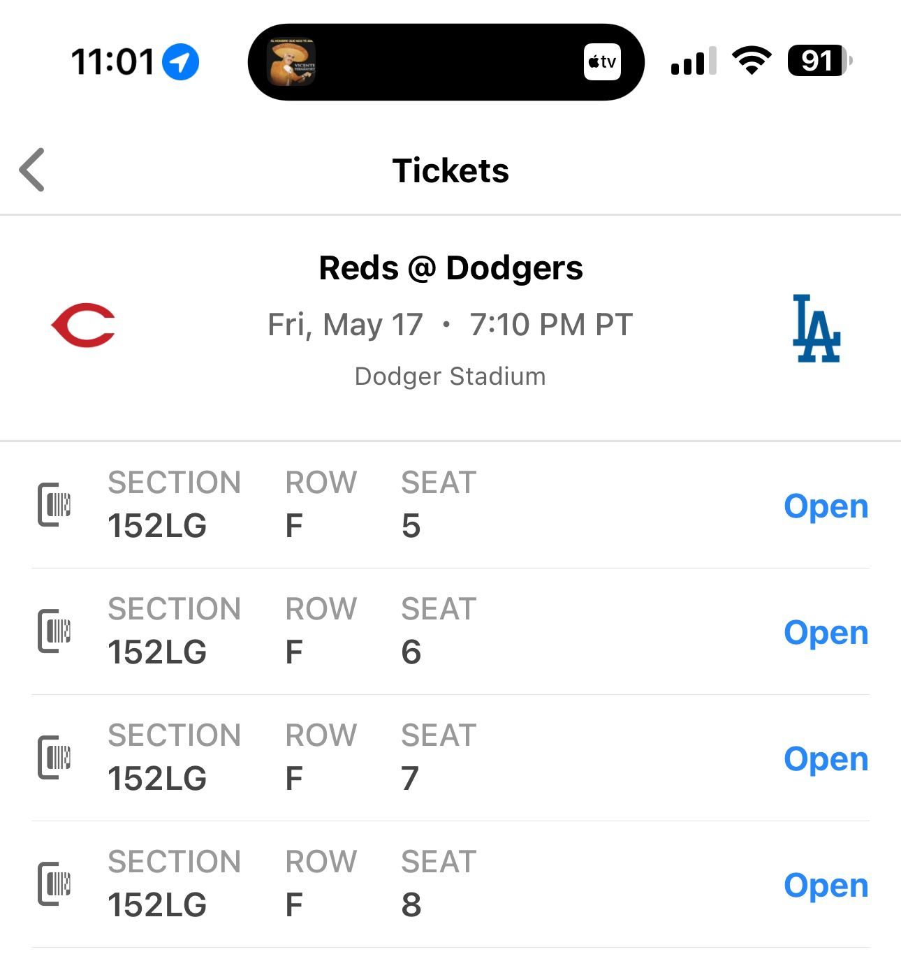 4 Tickets: Reds @ Dodgers 5/17