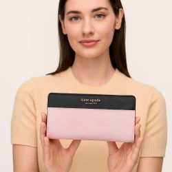 Kate Spade Cameron Street Slim Wallet Lavender/ Dark Blue Leather 12 Card