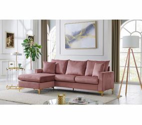 Pink Velvet Sectional Sofa with Chaise