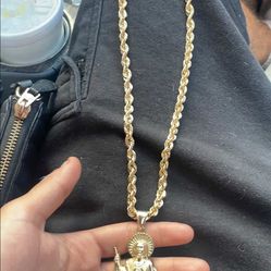 10k Gold Rope Chain And San Judas Pendant 