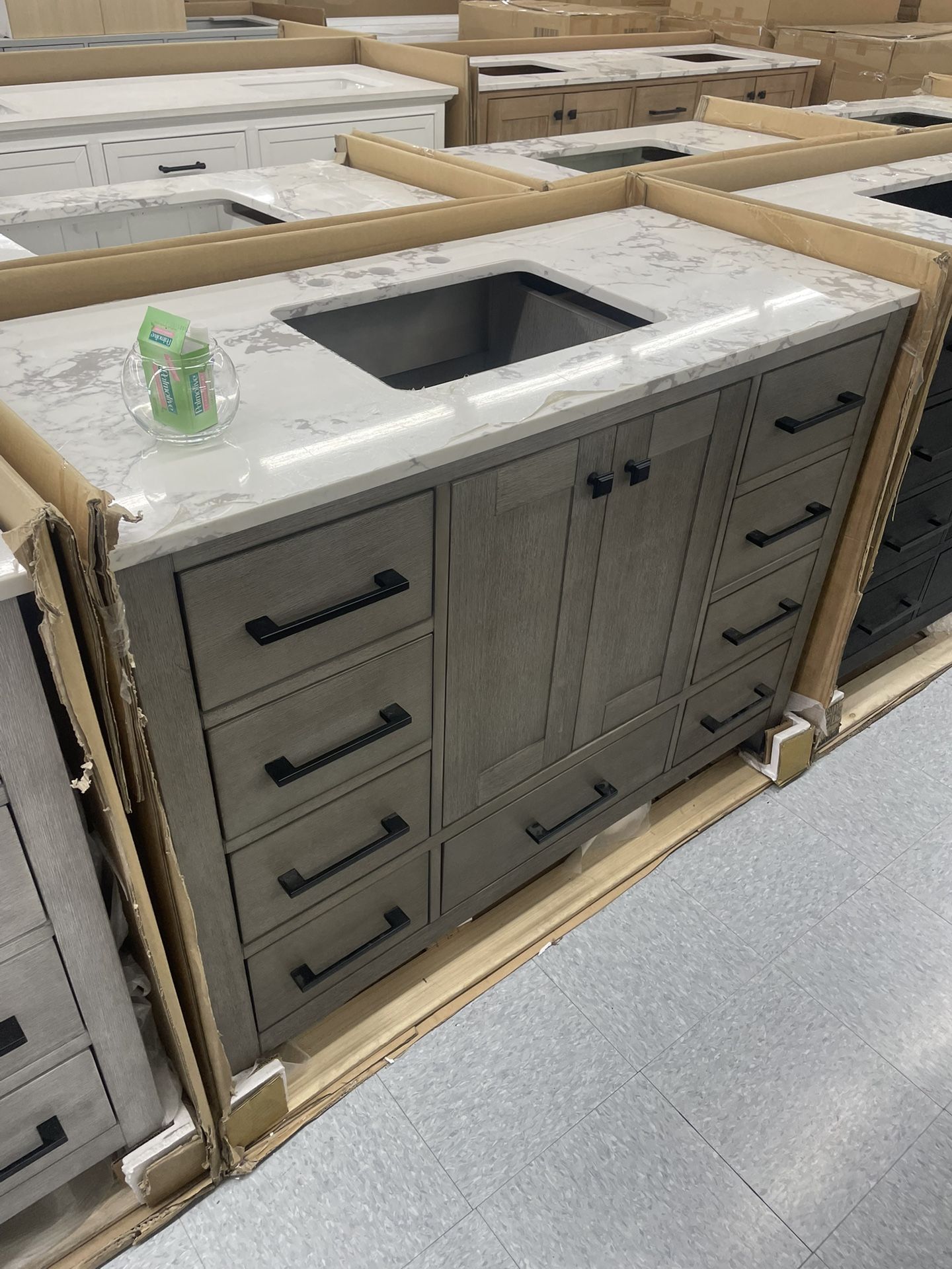 Bathroom vanity cabinet 48” solid mango Quartz top with sink and backsplash 