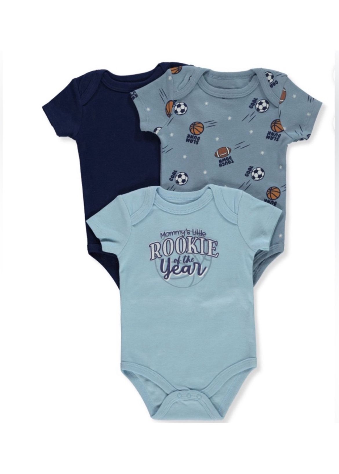 Quiltex Baby Boy 3 Packs Onesie Bodysuit Short Sleeve Cotton Size (6-9 Months)