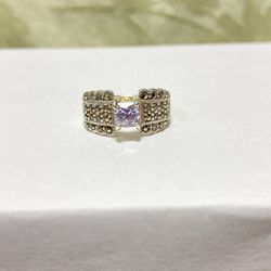Sterling Amethyst And Marcasite Ring 